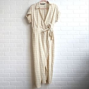 Zara beige checked midi wrap dress XS